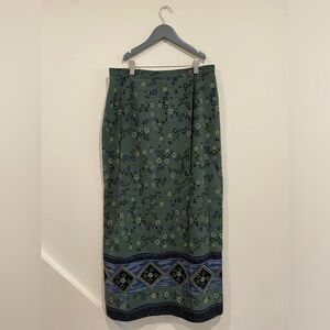 COTTON GINNY vintage 90s green floral cottagecore printed wrap maxi skirt